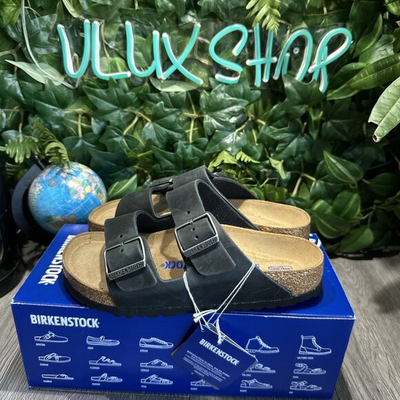 Birkenstock New w/ Box Arizona Black Oiled Leather Soft Bed Women Size 41 L10 M8 - Picture 4 of 7